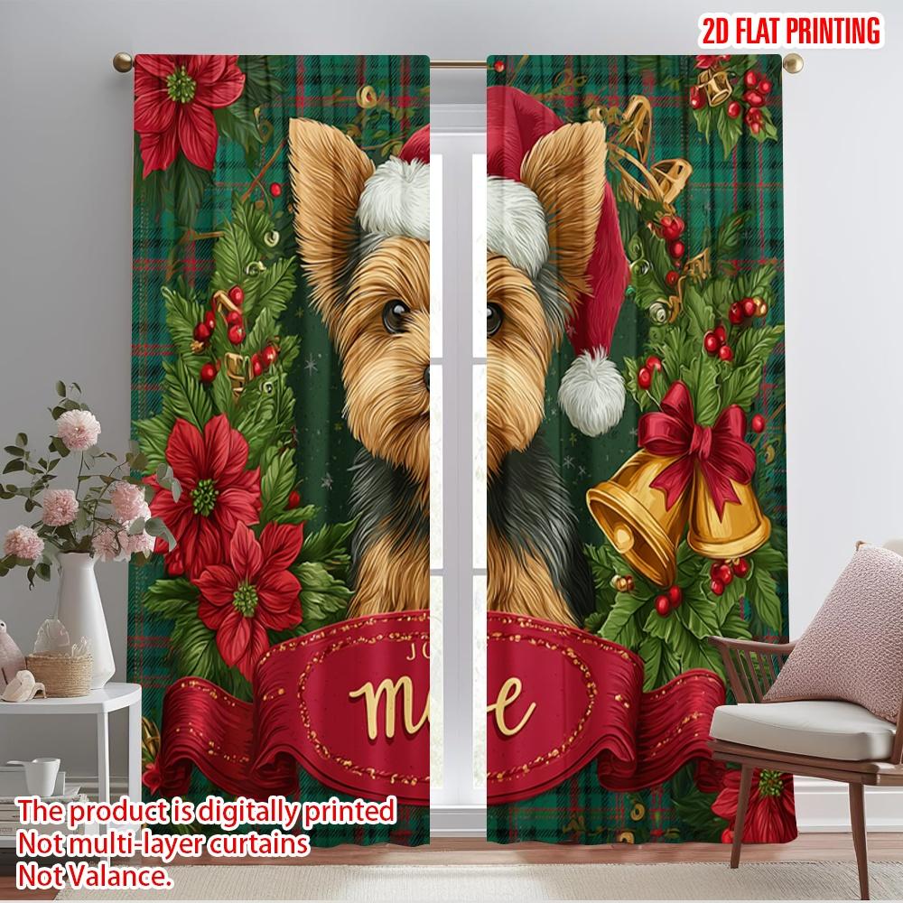 2pcs,2D Plane Printing Curtain Fabric Santa Dog Versatile 100% Polyester (without Rod) Room Decor Ldeal for Bedroom and Various