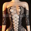 European and American temptation hollowed-out jacquard fishing net one-piece erotic underwear women's sexy transparent large-size hip-wrapped 