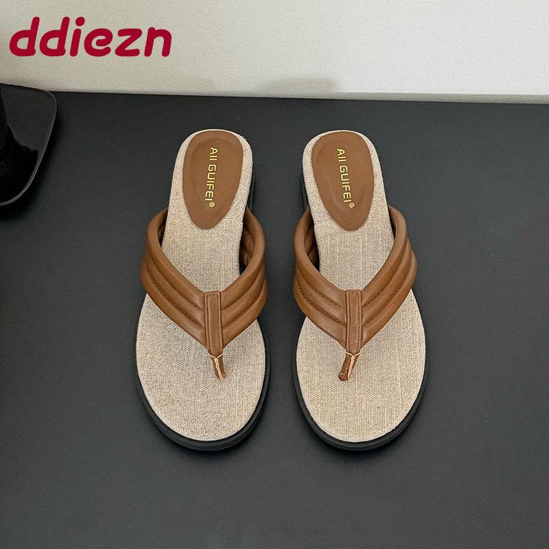 Fashion Fashion Round Toe Ladies Low Heel Wedges Slippers Shoes Female Slides Flip flops Women Wedges Heeled Slippers Shoes Pumps