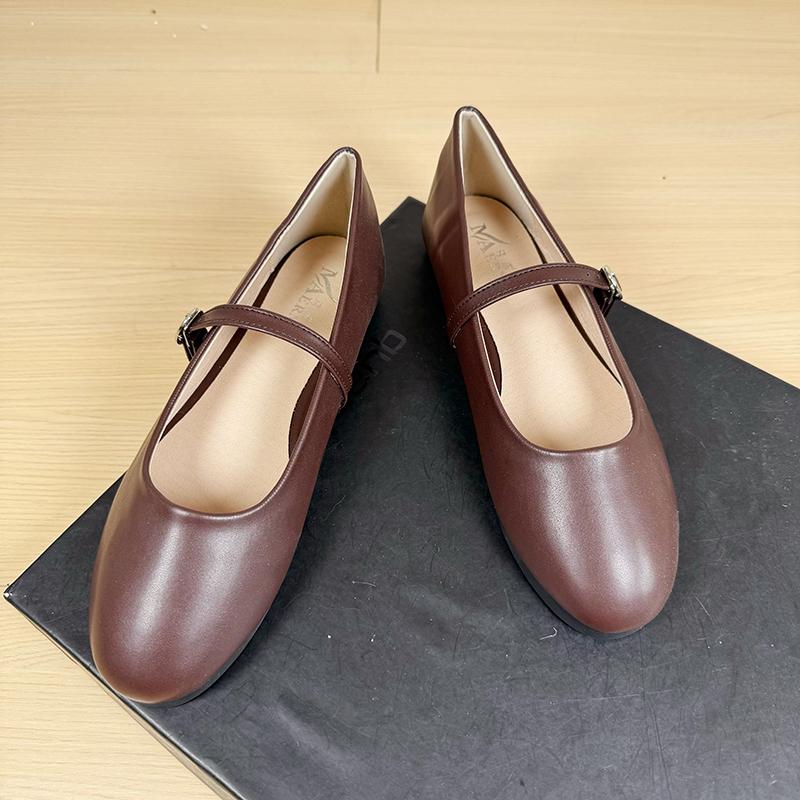 

Модные балетки для женщин 2025 Весна и Осень Круглый носок Коричневые туфли Мэри Джейн Ретро Красные Большие размеры Женская обувь лоферы женские 33 коричневый
