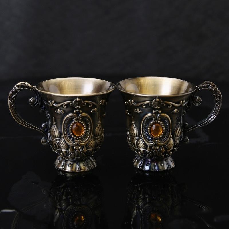 Vintage Schnapsglas, Legierung Tragbar Leichter Luxus Relief Trinkbecher, Europäischer Mini Wodka Tumbler, Geschenk Hausdekoration, 1 Stück