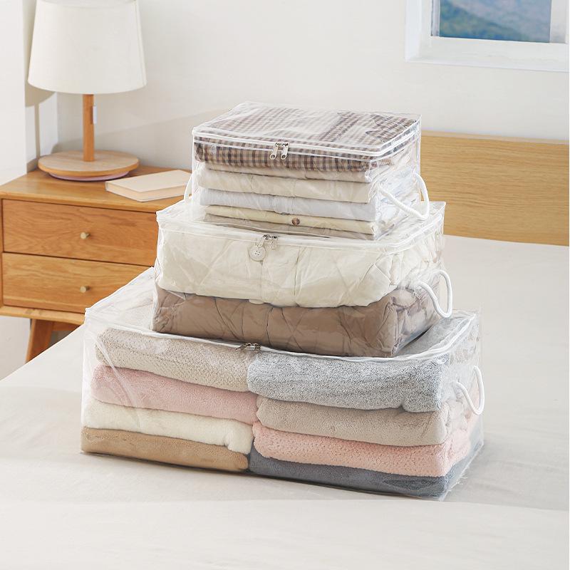 Large Capacity Portable Quilt Storage Bag - Dustproof, Transparent, with Handles for Clothes and Pants