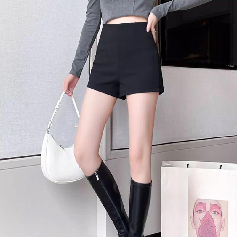 Black Lower Body Missing Pure Cotton Autumn Shorts for Women In Summer High Waist Slim A-line Tights