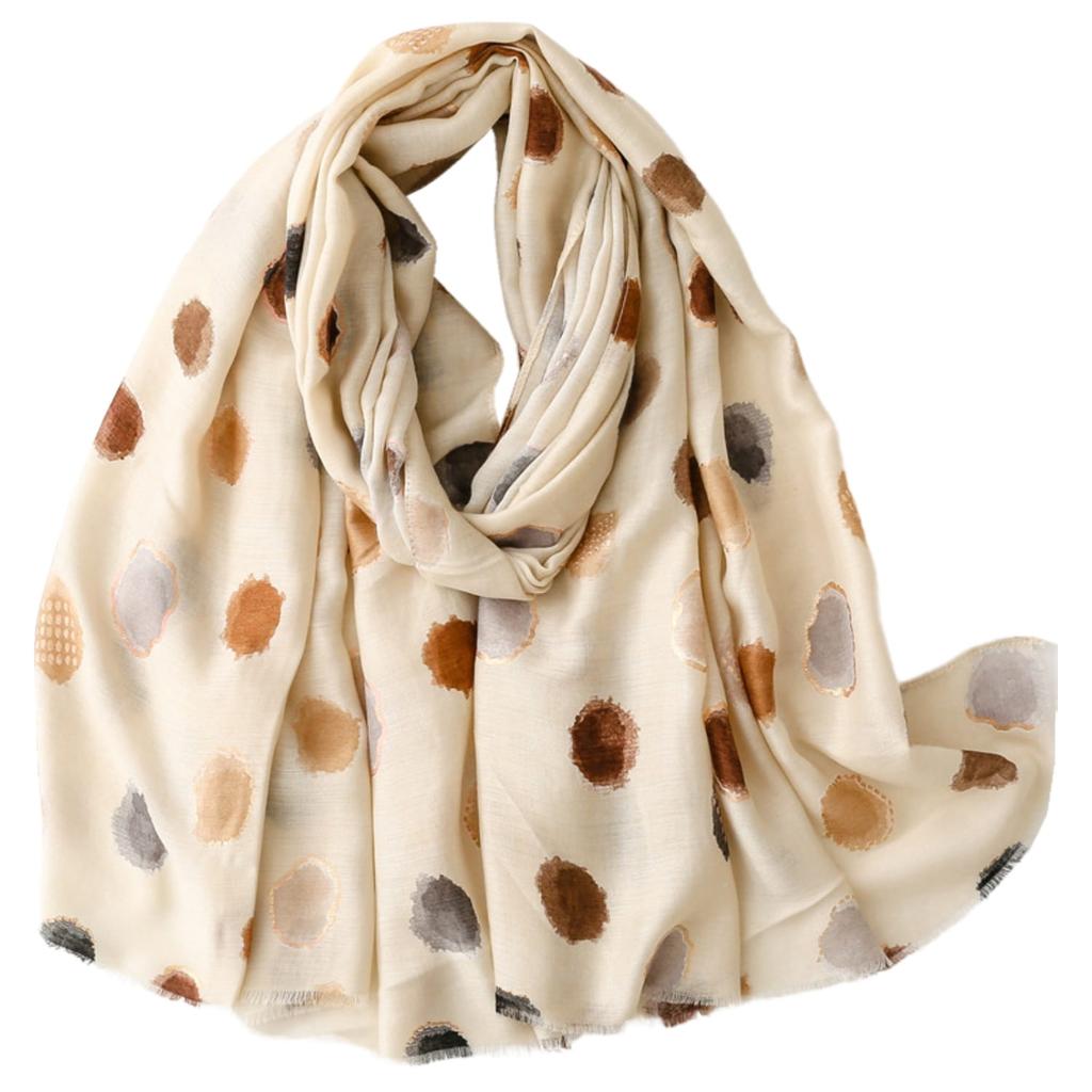 Beige Scarf with Colorful Dots - 180x90 , Cotton and Viscose