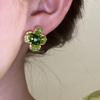 PONYKISS  Sterling Silver Green Crystal Flower Stud Earrings for Women Minimalist Cute Fine  Plant Accessories