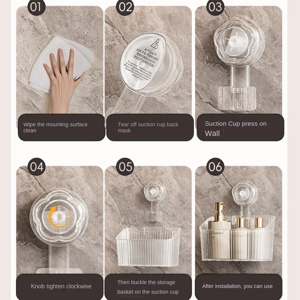 Wall Mounted Suction Cup Storage Rack No-Drill Makeup Organizer  with Drain Hole