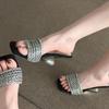 Beautiful one-word sandals for women to wear in summer, new rhinestone temperament with skirt, high-heeled cool slippers