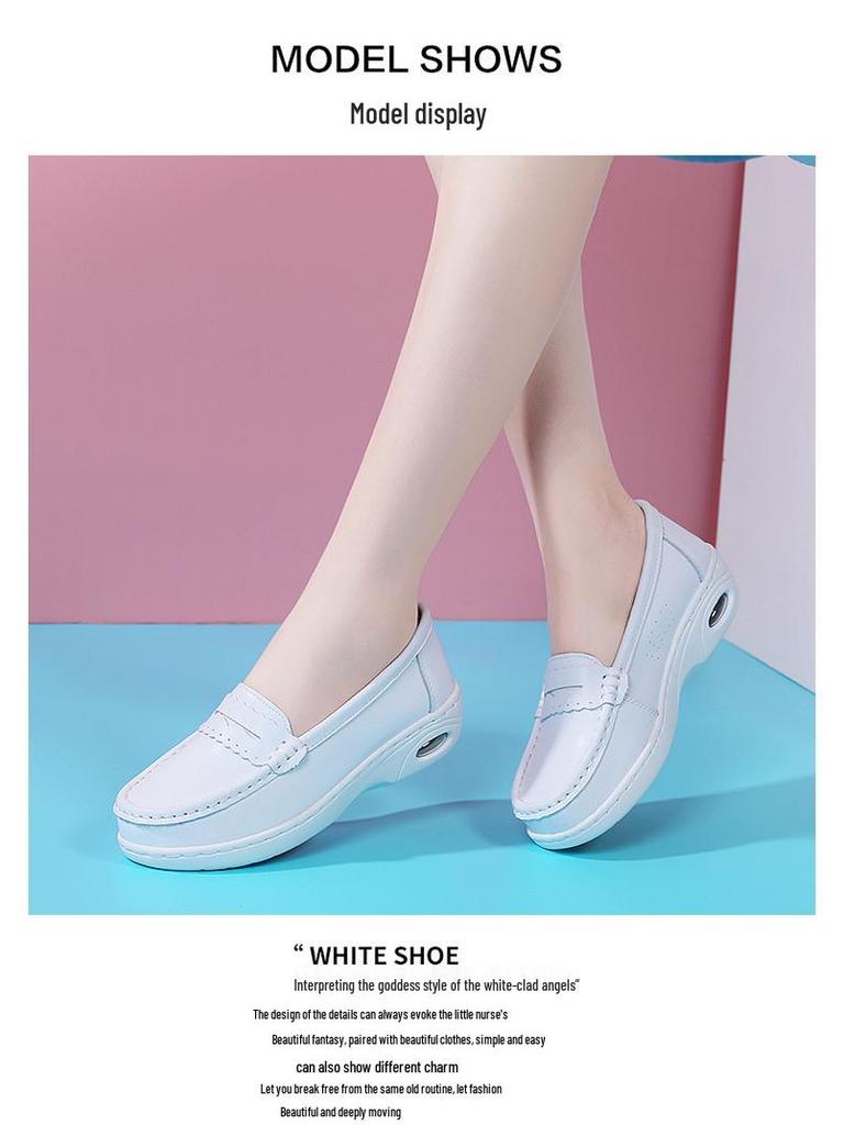 Women's Genuine Leather Nurse Shoes - Breathable, Soft Sole, Non-Slip, Air Cushion. Suitable for Autumn Hospital Work.