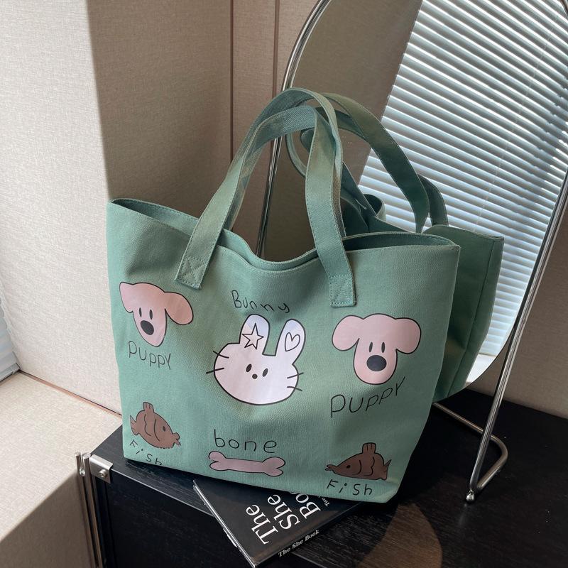 

Зовнішня одинарна повсякденна сумка великої місткості жіноча осінньо-зимова мультяшна парусинова сумка для студентів коледжу для поїздок на заняття, на плече, сумка-тоут зелений