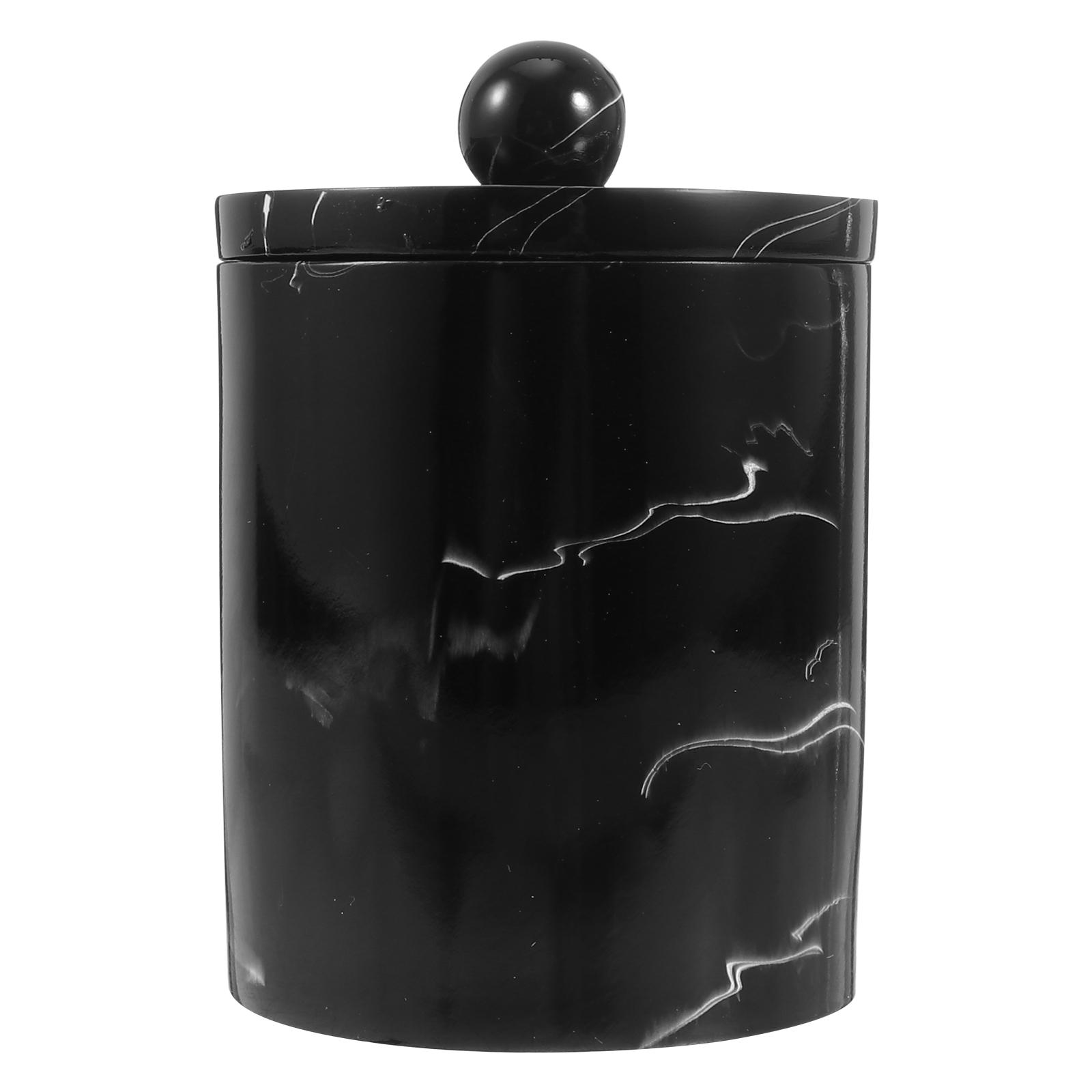 1pc Resin Marble Pattern Storage Box Cotton Swab Holder Toothpick ganizer Pad Container Bins Dustproof Bathroom чёрный