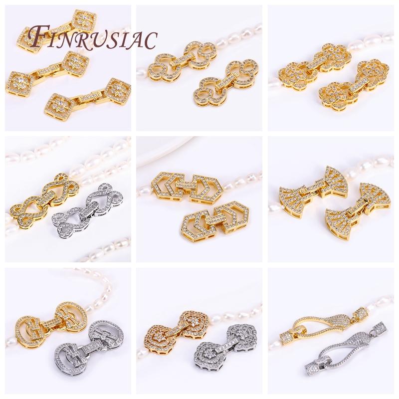 18K Gold Plated Inlaid Zircon Closure Fasteners Lock Clasps Accessories,Handmade Decorative Connector Pearls Clasps Supplies