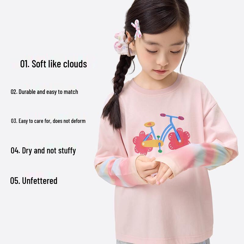 Xiaoyinman Girls' Faux Two-Piece Long-Sleeve Cotton Top