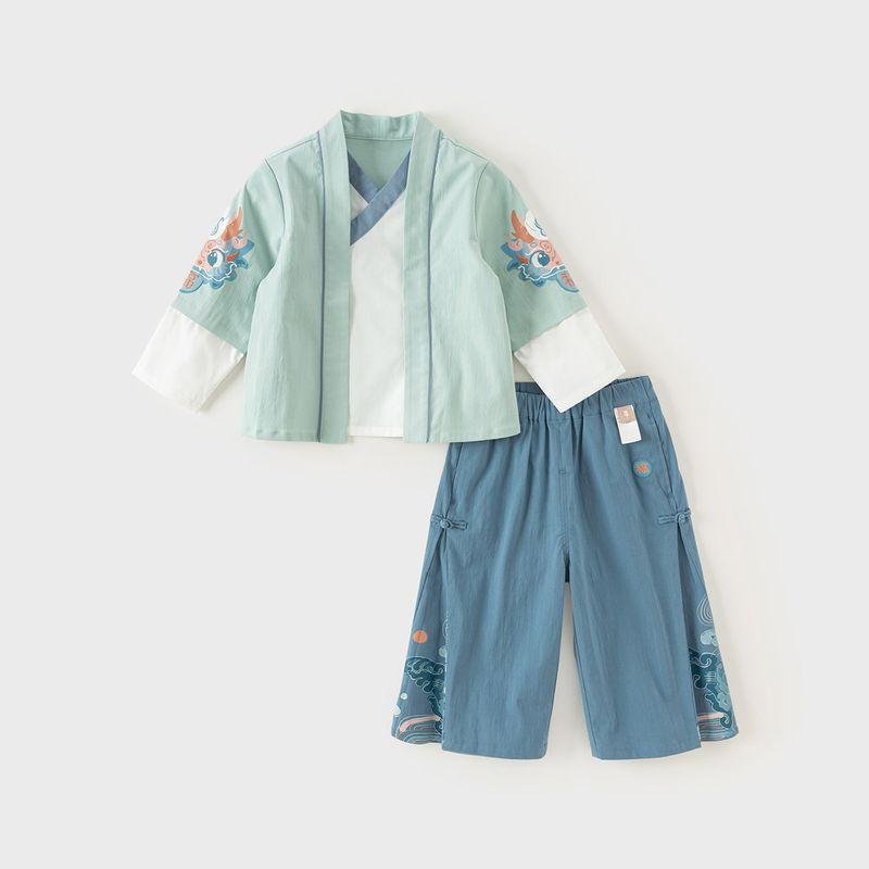 David Bella Boys  Long Pants Set Spring New Style Children s Wide-Leg Pants Baby Chinese Style Hanfu Two-Piece Children s Clothing