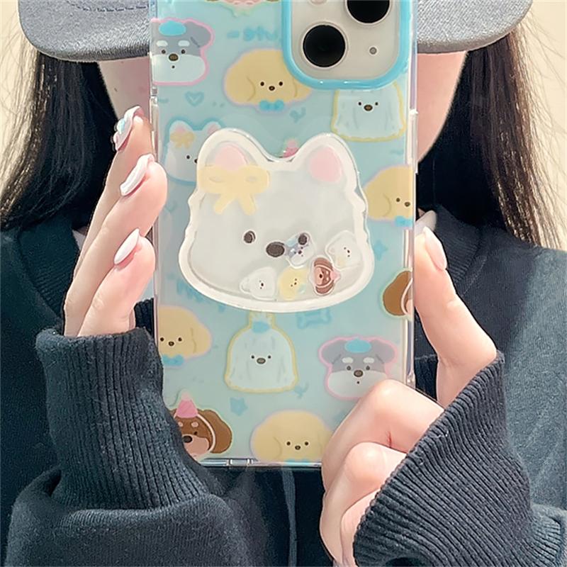Korea Cute Cartoon Quicksand Puppy Bracket Phone Grip Tok Griptok Holder Ring For iPhone 16 Phone Stand Support Holder Girl Gift