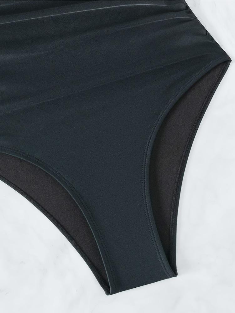 Solid Color One Shoulder Sexy High Waist One Piece Bikini Swimsuit Women Fashion Beach Vacation Elegant Wear