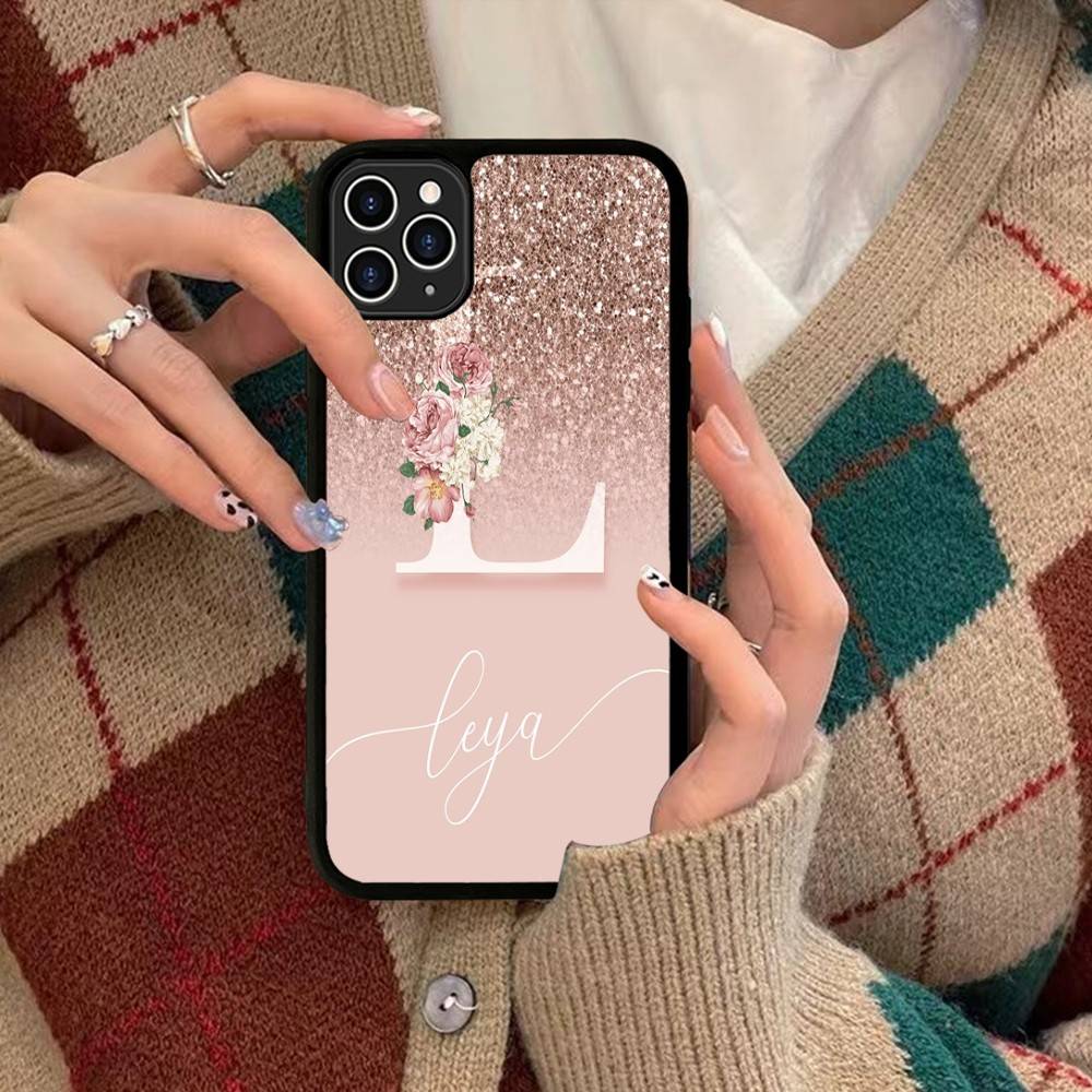

Letter Pink Shiny M R Clear PC+TPU Phone Case For IPhone 17 16 15 14 PRO MAX 11 12 13 PLUS MINI Cover iPhone 14 plus