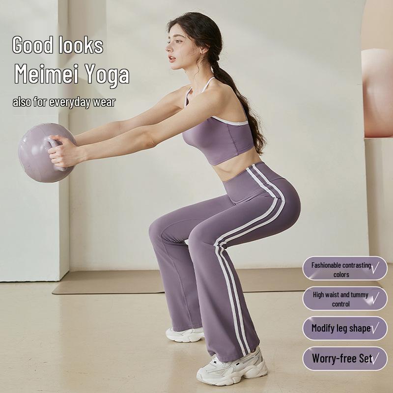 Damski Zestaw Spodnie Micro Flare do Jogi w Bloki Kolorystyczne i Top