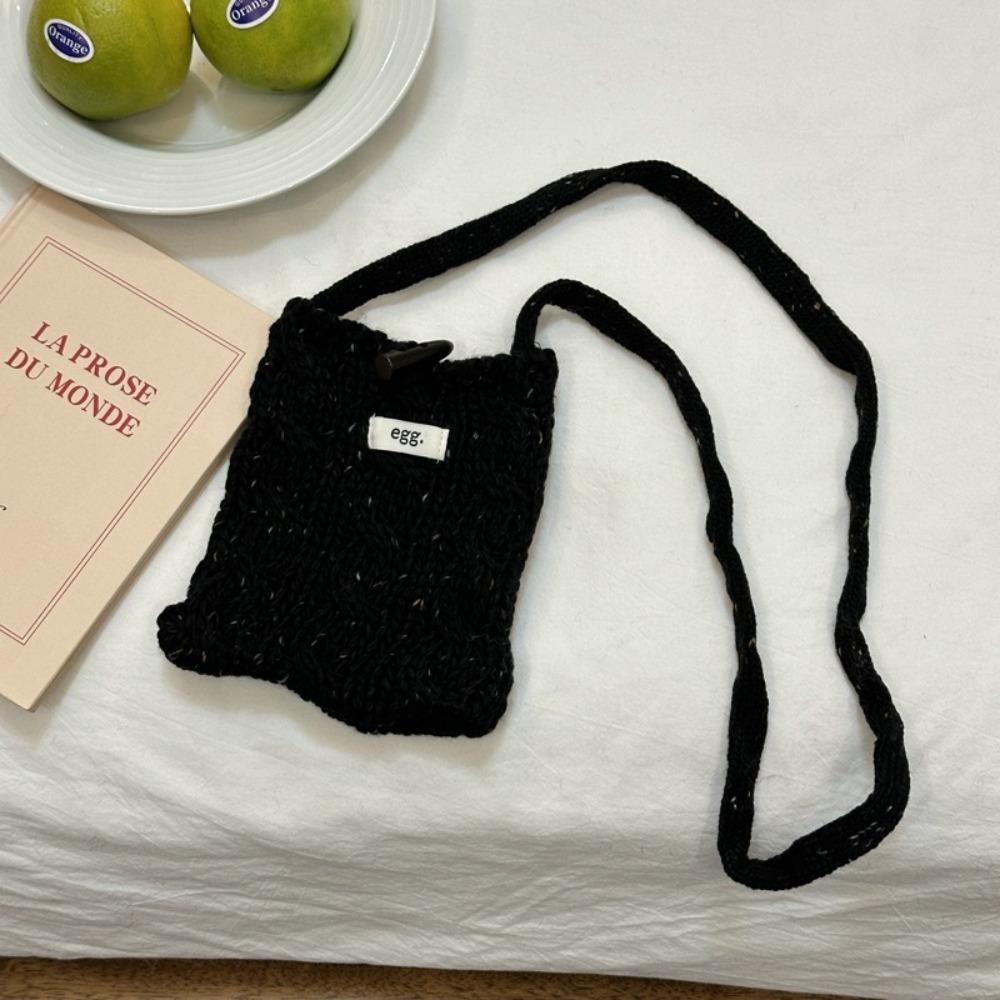 Horn Toggle Button Knitted Cellphone Pouch Simple Crossbody Bag Crochet Shoulder Bag  Students