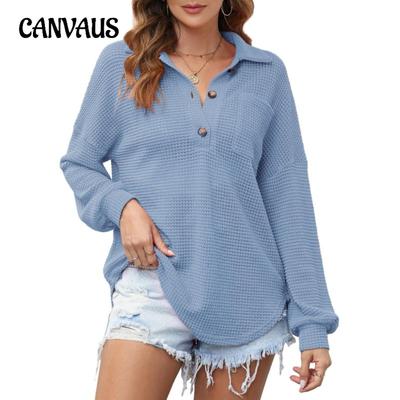 Women's Plus Size Autumn Waffle Knit Long Sleeves Top