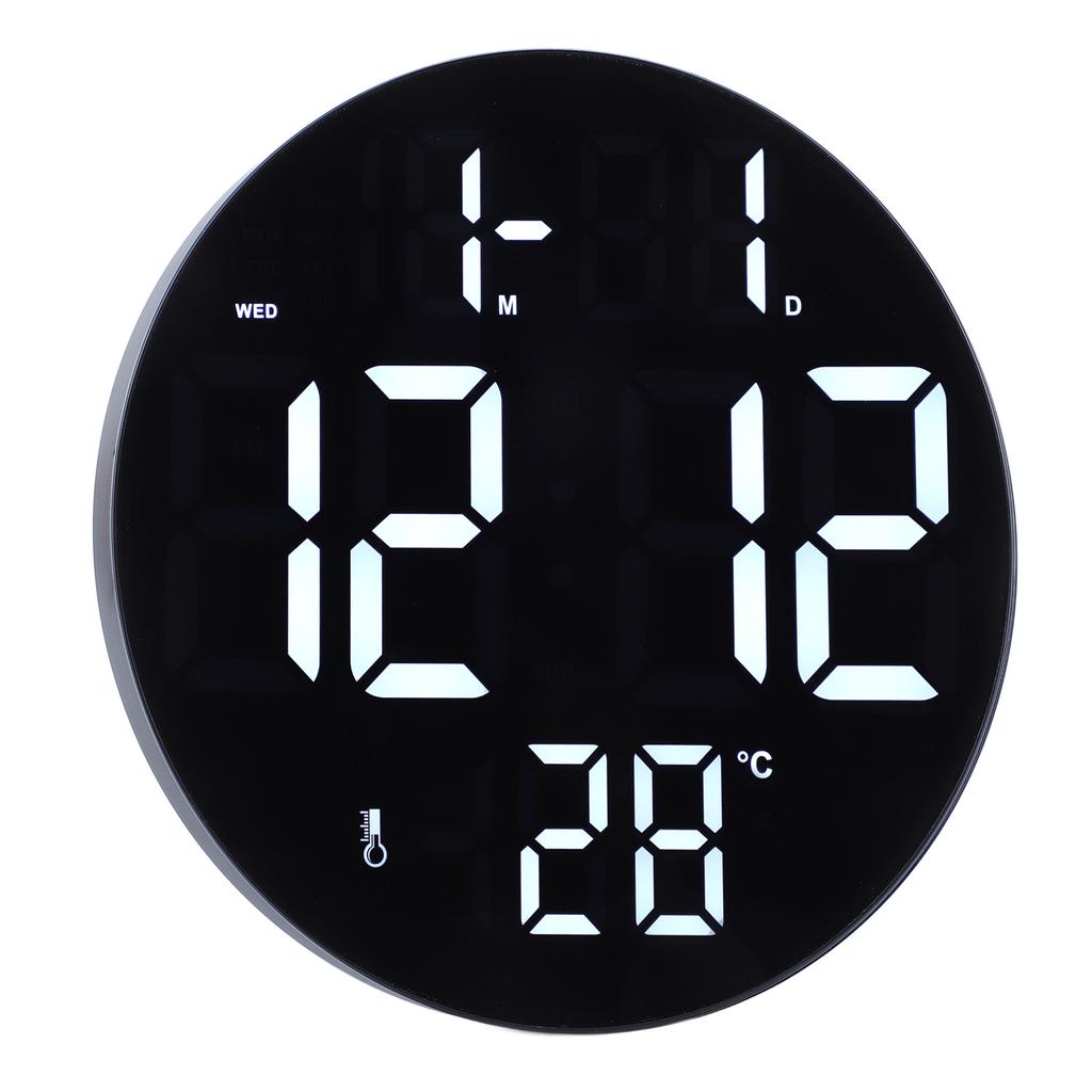 Round Digital Wall Clock 12 24Hr USB Powered Silent Modern LED Wall Clock for Living Room Bedroom