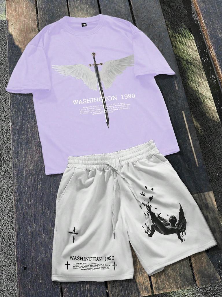 2026 Summer New Unisex Short-Sleeved Shorts Set with 3D Wings Pattern Print for Street Casual Fashion Comfortable and Soft