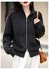 Women's Korean Chic Loop Yarn High Collar Wool Cardigan Sweater with Double Zipper