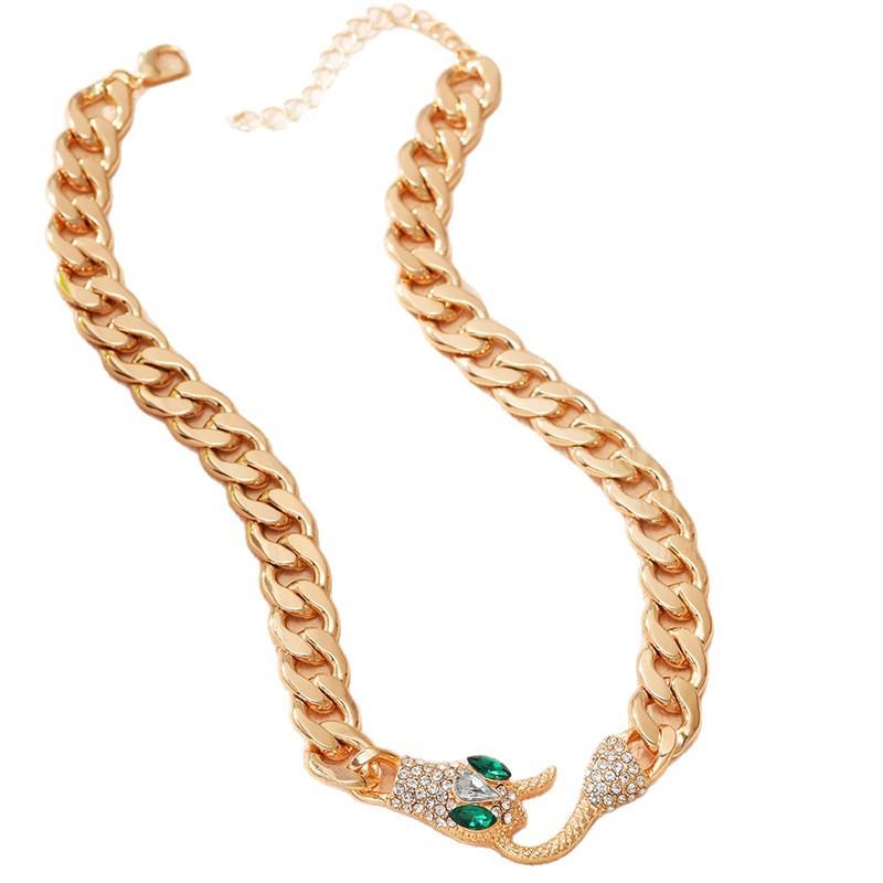 Fashion Exaggerated Metal Rhinestone Snake Collarbone Chain Ins Fashion Personality Temperament Hip Hop Animal Necklace