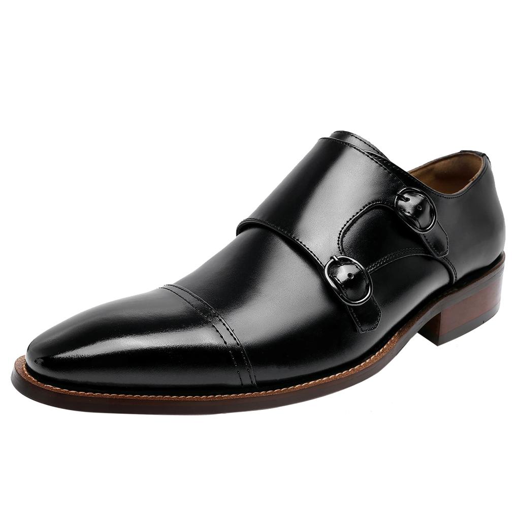 Foxsense Leather Dress Genuine Monk Straight Size Men's Shoes, Leather, Strap, Tip, Luxury, Lightweight, Waterproof, Formal, Black, 24.5cm, C118-01