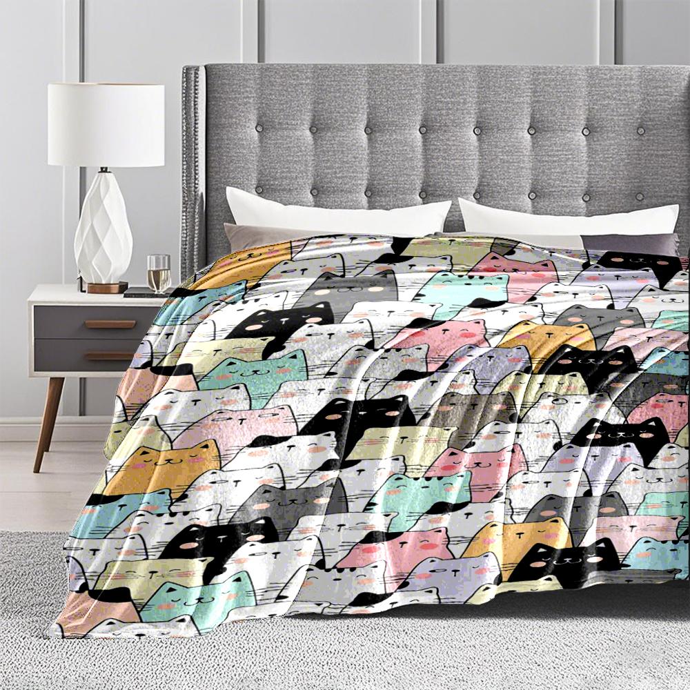 Colorful Cat Pattern Keep warm,Flannel Blanket for Bedroom, Living Room, Sofa, and Nap