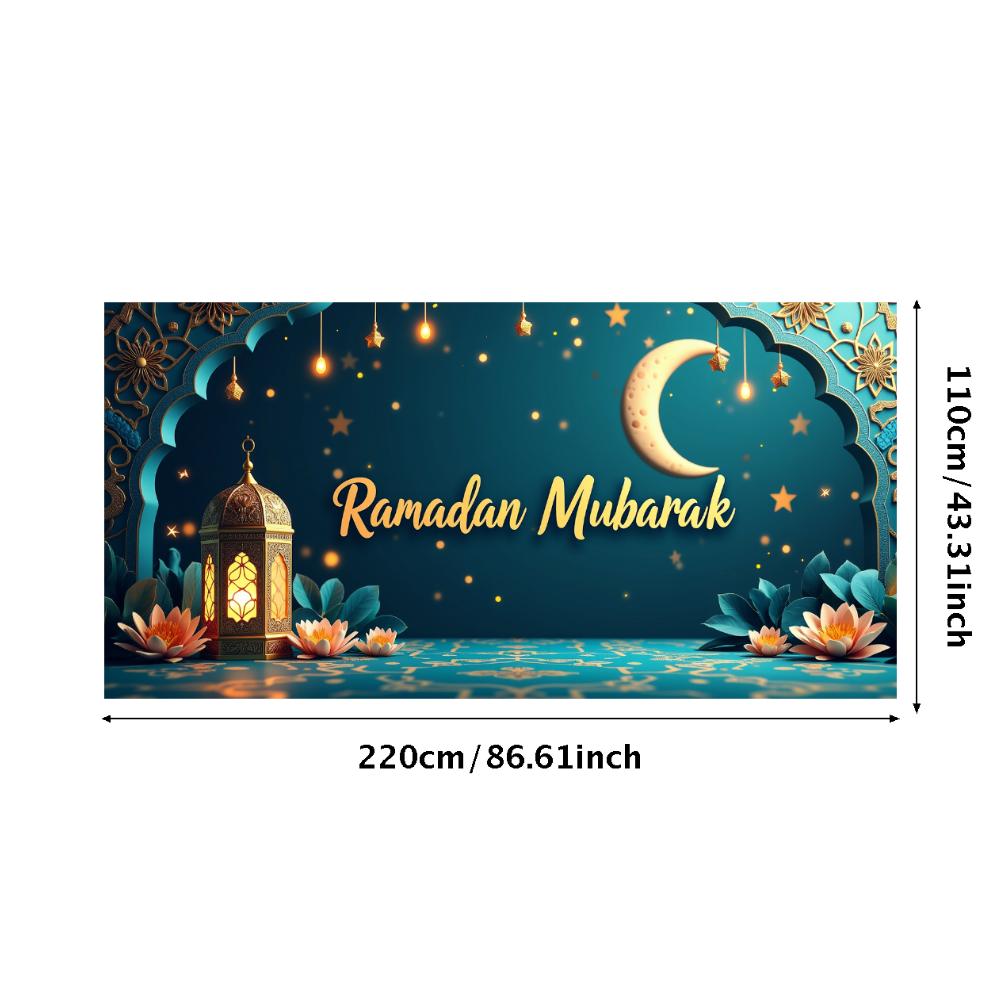 Bannière Ramadan Moubarak Lanterne Festival Islamique Toile de Fond Lune pour Décoration Aïd Accessoires Photo Fournitures de Fête Événement Ramadan