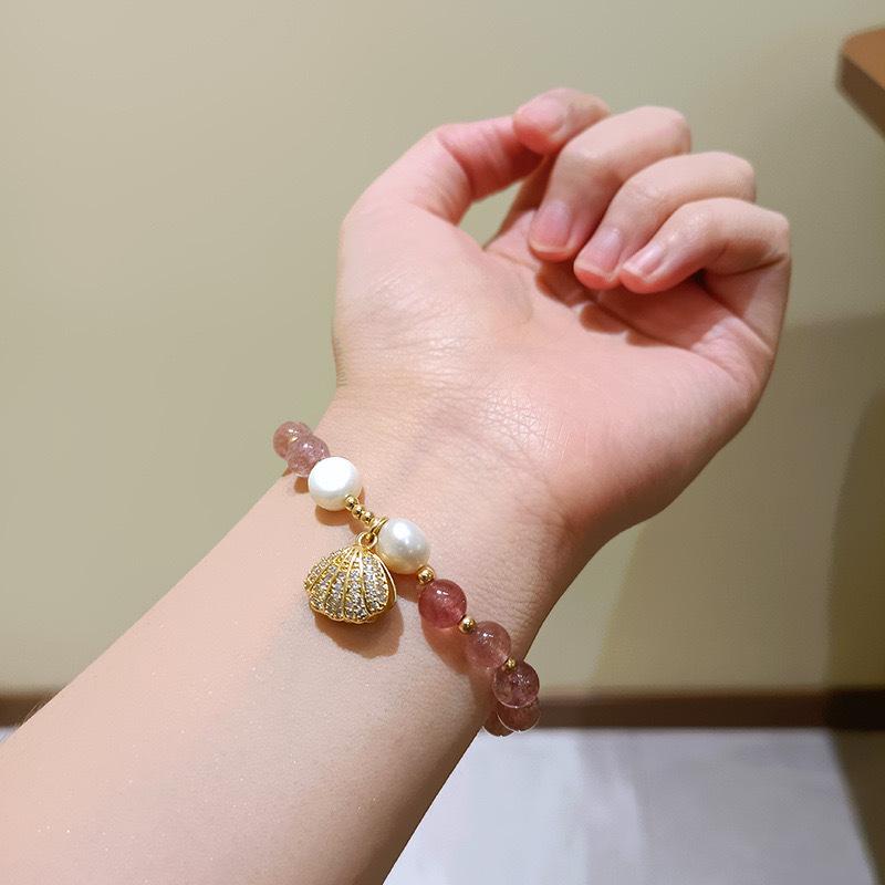 Natural Freshwater Pearl Strawberry Crystal Bracelet Bangles Women Fashion Jewelry Accessories Gift