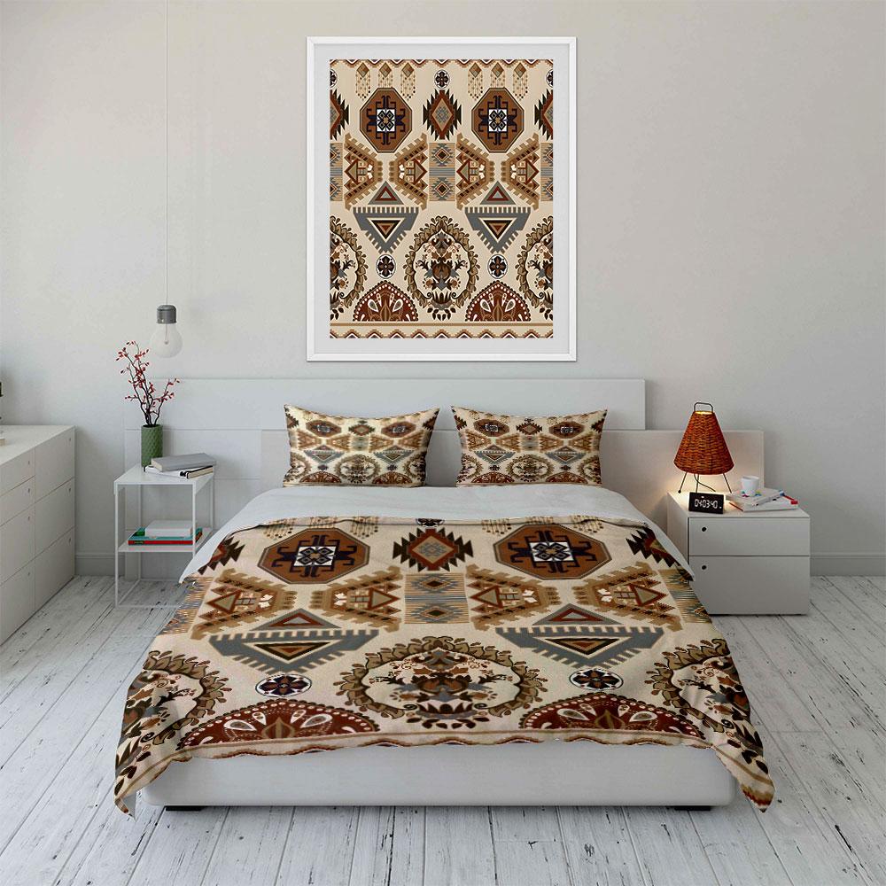 Retro Ethnic Geometric Patterns Bedding Set For Kids Luxury Gift 3Pcs Digital Print Comforter Set Soft Comfortable Breathable