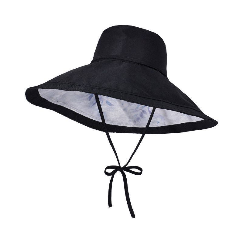 

Sun Hat with Wide Brim Children s Spring and Summer Outdoor National Style Reversible Sun Protection Sun Hat Ponytail Bucket Hat 8814-Black