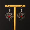 Dark Tone Gothic Heart Drop Earrings with Red Stone Accents for Women