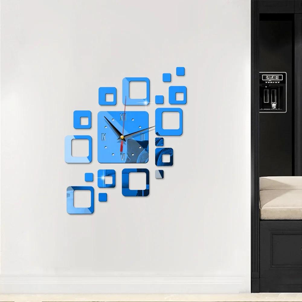 Acrylic Creative Hollow Square Mirror Wall Clock Diy Stickers Personality Mute Modern Design Home Decoration Watch