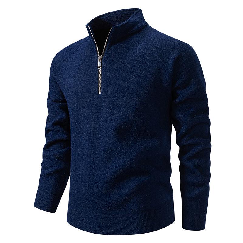Autumn And Winter Men'S Stand-Up Collar Half-Zipper Knitted Sweater Simple Solid Color Fleece Thickened Casual Sweater Top