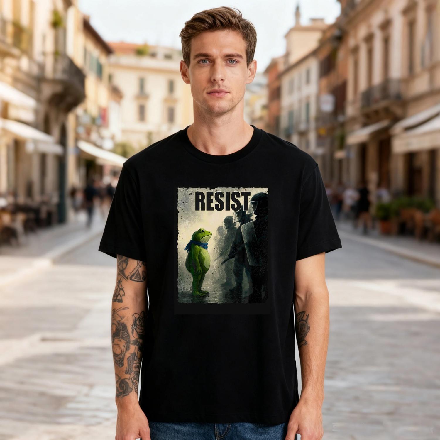 

new Funny Portland Frog Resist Graphic T Shirts Cotton Round Neck Men Women Streetwear Tees Short Sleeve Harajuku Breathable S чёрный
