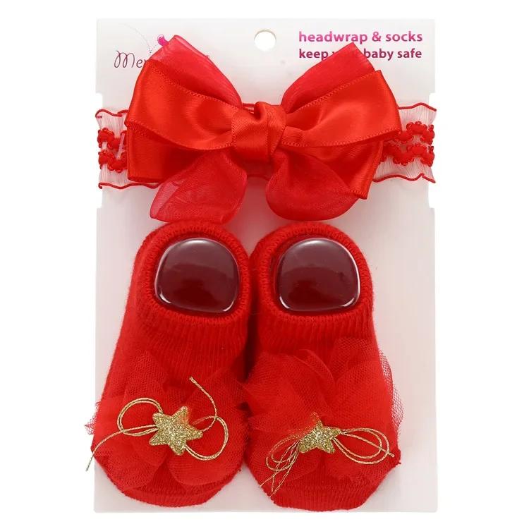2Pcs/set Newborn Baby Sock Headband Cute Bowknot Short Sock Headband for Infant Baby Girl Spring Summer Baby Stuff for 0-1 Year