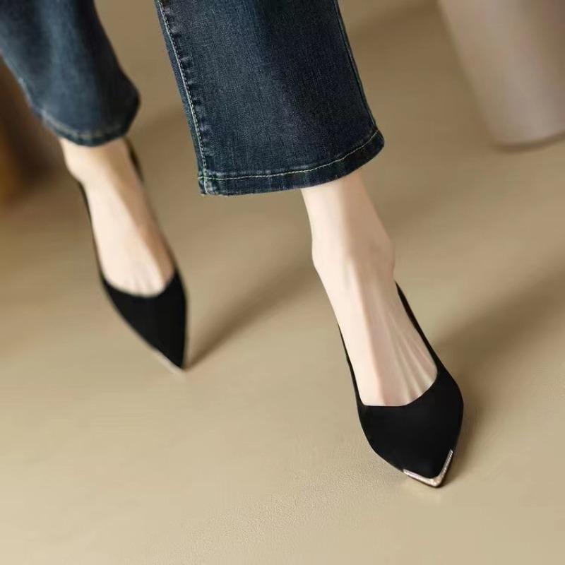 2025 Mode Schlicht Bequem Bankett Elegant Einzelne Schuhe Sommer Neu Spitz Dünner Absatz Flacher Ausschnitt High Heels Damenschuhe
