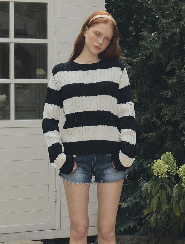 Teuwi Fade Color Block Stripe Long Sleeve Knit