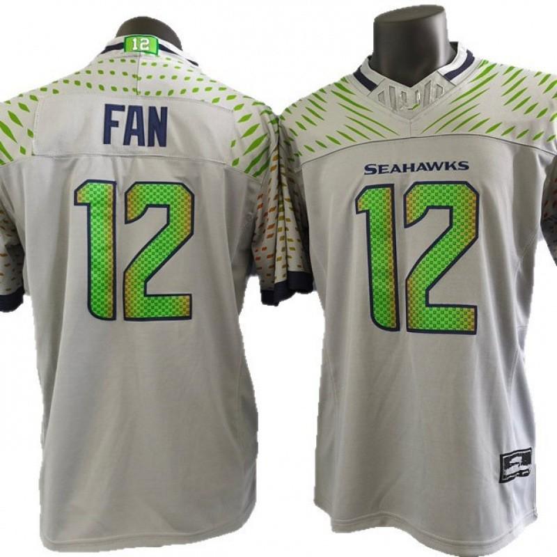 Seattle Seahawks 12 Fan Jersey Mens Short Sleeve NFL Style Rugby Shirt Gray 3rd Gen