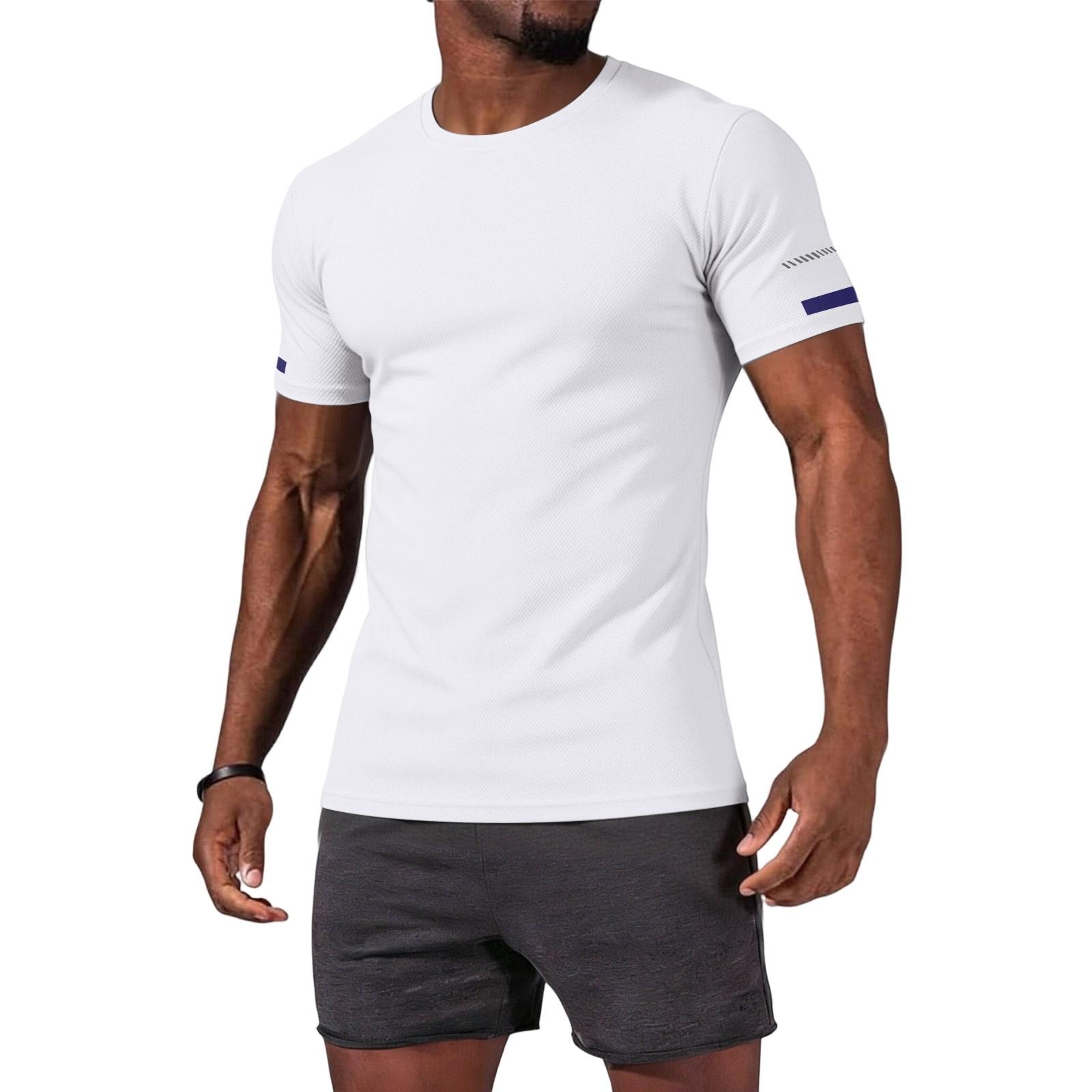 Herren Quick-Dry Kurzarm-T-Shirt Atmungsaktiv Leichtes Sport-Performance-Top zum Laufen Fitnessstudio Training Freizeit Tägliches Tragen S weiß