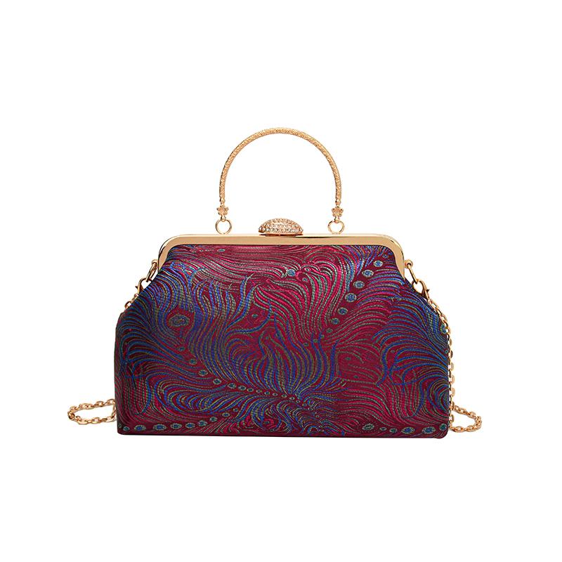 Bloemen geborduurde crossbody tassen voor dames Stijlvolle schoudertas met metalen handvat en kettingriem Boheemse clutch handtassen portemonnee