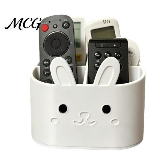 Desktop Storage Caddy 3D Printed Remote Control Holder, Animal Design Box Rabbit Organizer for Desk, 4-Compartments TV