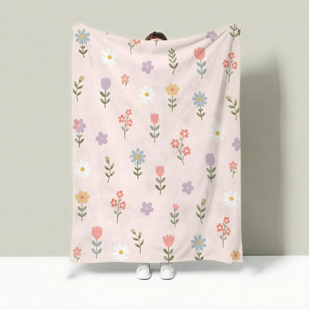Pastelthinstemflowerditsy Throw Lightweight 240G Flannel Blanket Soft Skin-Friendly For Summer Cooling