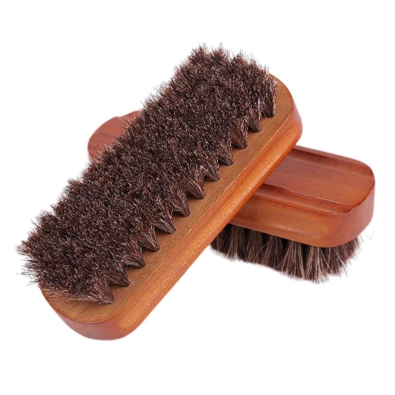 1Pc Horsehair Wooden Brush Shoe Polishing Brush Polishing Buffing Brush Seat Handle Dashboard Roof Cleaning Brush