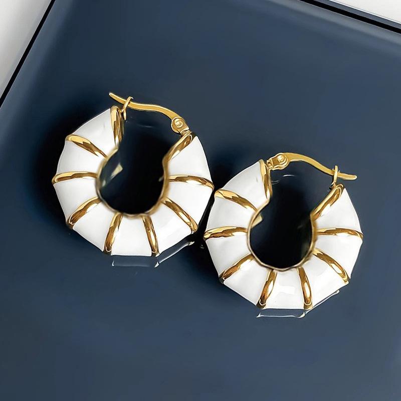 Korean Bamboo Knot Painting Oil Ear Buckle Women s High End Exquisite Design Multi Sided Circular Simple Accessory