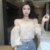 Summer new jacquard tube top one-word collar bubble sleeve off-shoulder sexy sweet hottie short top women
