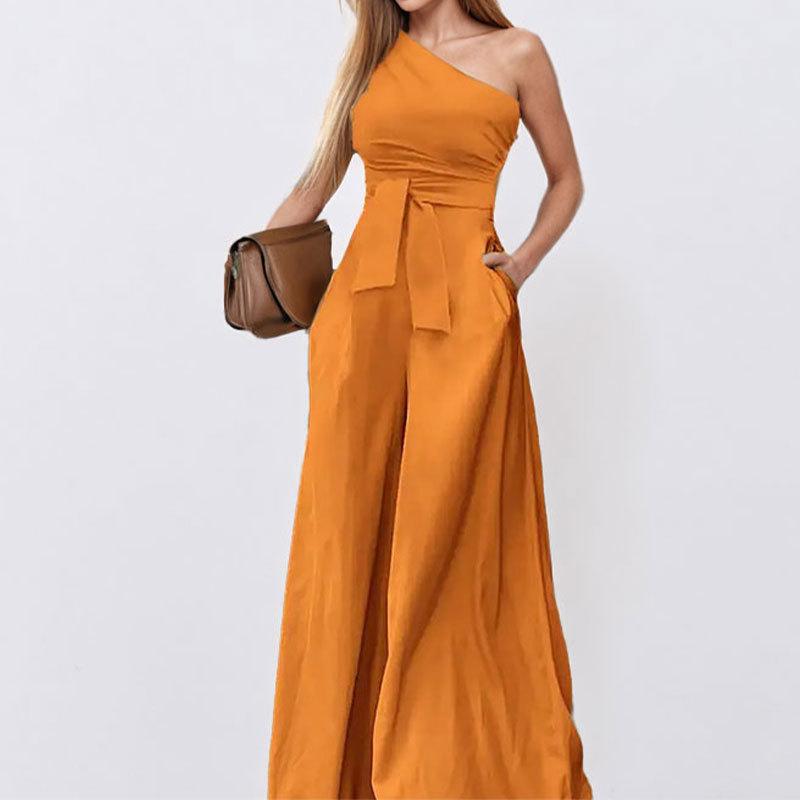 Women's Off Shoulder Three Quarter Sleeve Jumpsuit Slim Fit High Waist Elegant Floral Print Wide Leg Jumpsuit
