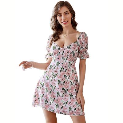 Sommer Neue Süße Blase Hülse Kleid frauen Licht Luxus Square Neck A-linie Kleid